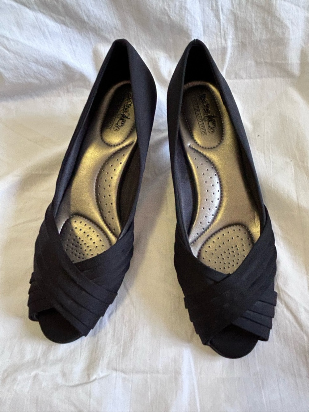 Coach and Four Black Peep-Toe Wedge Heels